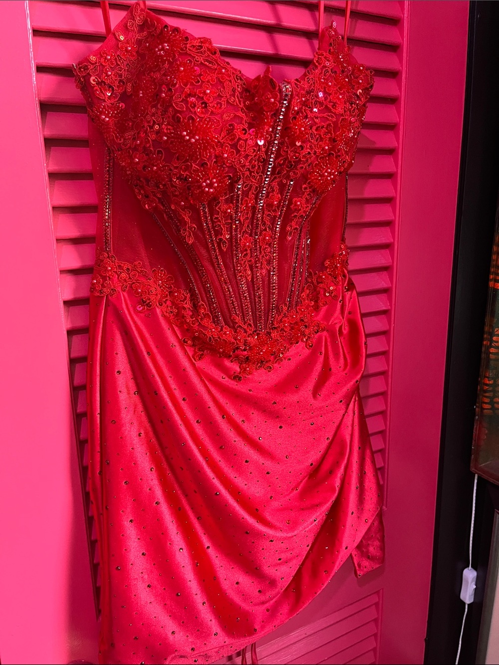 Elegant Red Beaded Prom Dress